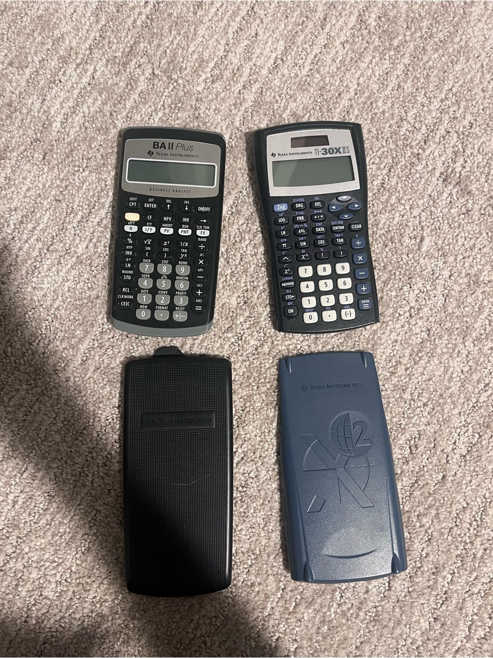 Texas Instruments Black and Dark Blue Calculators with Covers